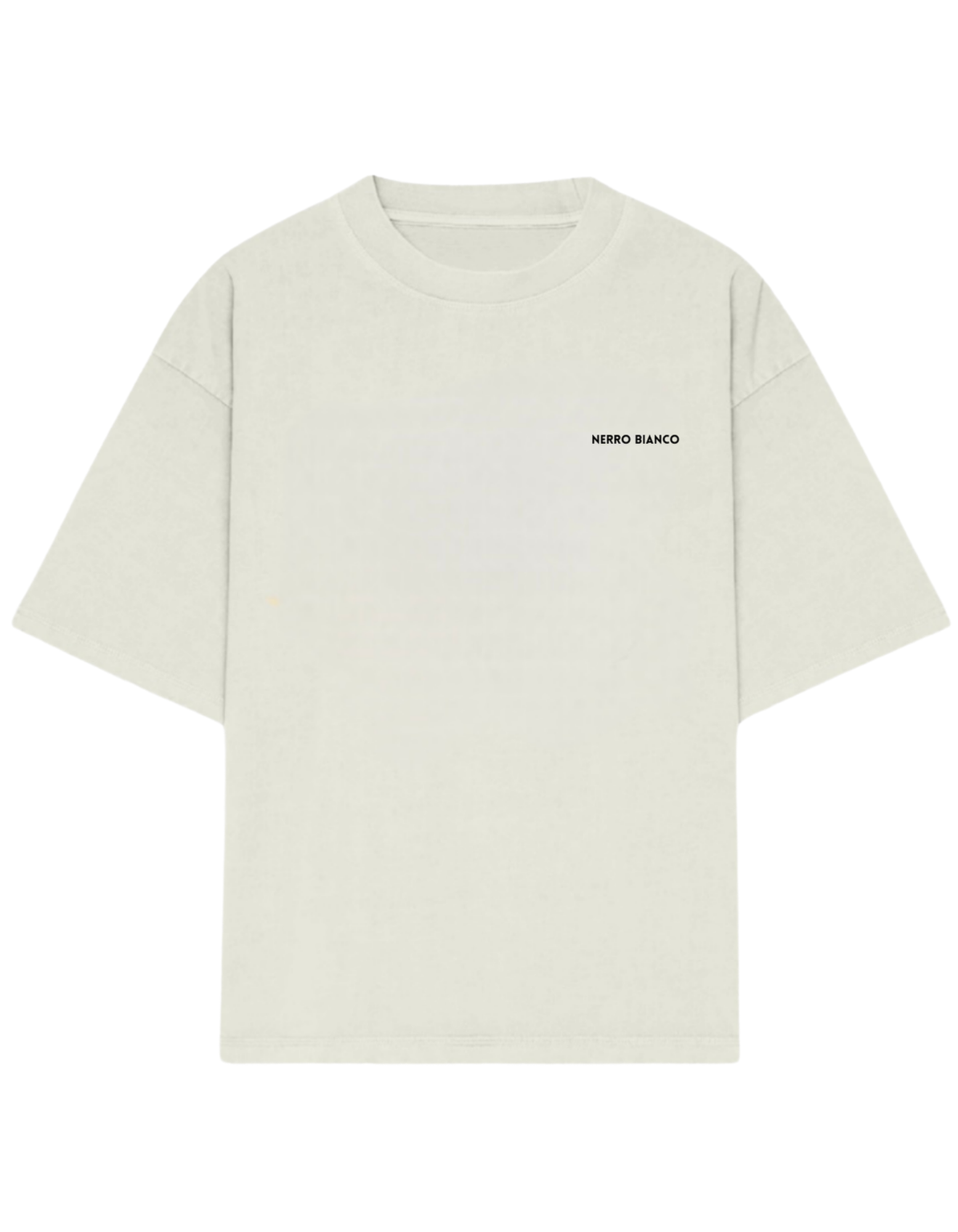 Nerro Bianco beyaz oversize t-shirt, göğüs kısmında küçük siyah logo bulunan unisex basic model